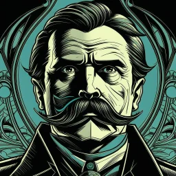Futuristic, cyberpunk, Friedrich Nietzsche, Friedrich Nietzsche mustache, Comic style