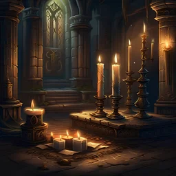 A fantasy illustration of first advent, a altar with one of four candles lit up, just the time when norsemens pegans became Christians in a time of Runes and magic