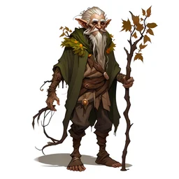 (round) (dnd token) full-body portrait of old withered male autumn wood-elf, hunched over with a walking stick, artstation, no background