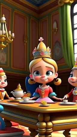 Meeting with royal friends and inviting them to the event, cartoon,3D