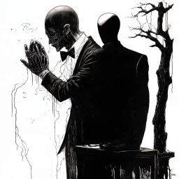 nihilism, Slenderman mourning. gnostic emptiness, by Martyn Turner and Wassily Kandinsky, surreal, horror, double exposure, complex composition