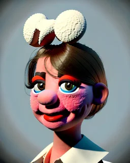 waitress woman muppet head, skin body and arms, concept art, retro style, smooth, unreal engine 5, god lights, ray tracing, RTX, lumen lighting, ultra detail, volumetric lighting, 3d.