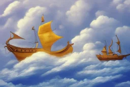 Fantasy ship sailing on clouds