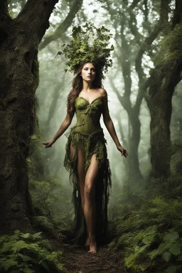 Aye, there she stood before me now, this wild wood nymph in mortal form. At my request she'd posed center-stage under the studio lights, a quiet stillness falling over her. Gone was the slip-away slyness of before; now she granted me her full visage. Head held high she stood, proud and true as an ancient oak. Her twilight braids near reached her hips, leaves and vines and forest spoils twined within. One arm wrapped herself as if in contemplation, whilst the other balanced upon a jutting hip. Th