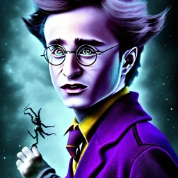 Harry Potter in the style of tim burton purple background