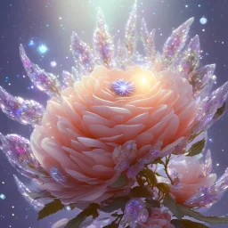 one big crystal subtle flower in a galactic ambiance with a beautiful fairy, transparent petals, delicate colors, in the foreground, full of details, smooth，soft light atmosphere, light effect，vaporwave colorful, concept art, smooth, extremely sharp detail, finely tuned detail, ultra high definition, 8 k, unreal engine 5, ultra sharp focus