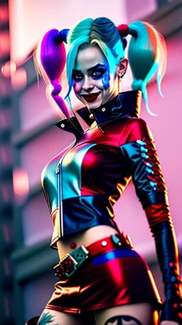 Harley Quinn, violent, high delicate defined details, beautiful, atmospheric, rain, matte, 3 d 8 k octane rendered, sharp focus, illustration, high detail, ultra realistic, highly saturated colors