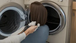 woman puts spoons in the dryer