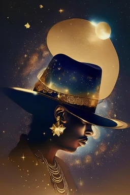 universe meets summer night, soulful, gold jewellery, hat, music,