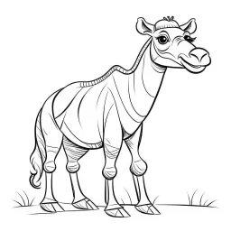 black and white drawing of cute camel outlined art bold, coloring book page for kids, simple classic cartoon style, 2D v4 q2