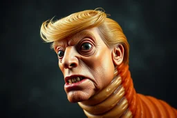 an eyeless, slimy, grotesque realistic tapeworm that looks like Donald Trump, horror
