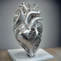 stainless steel sculpture of human flesh-like heart formed by human bodies