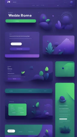 simple art style that show webiste's home page use bright green and dark blue-purple