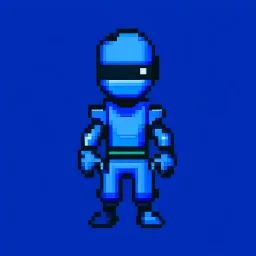 a pixel art-style simple 32-bit Ninja with a blue outfit