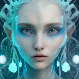 karlan, icy blue, anime, mutated human,tears, crying, sad, fae, majestic, ominous, ice, plants, wildflower, facepaint, intricate, oil on canvas, masterpiece, expert, insanely detailed, 4k resolution, retroanime style, cute big circular reflective eyes, cinematic smooth, intricate detail , soft smooth lighting, soft pastel colors, painted Rena