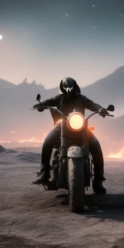 Ghost rider in hell with the moon in the background with fire