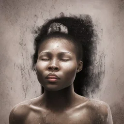 Portrait of a young black woman crying. Tears like oil. Depression seeping out a of a persons eyes nose and mouth like a oil spill