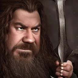 A beautiful dwarf with a sharp and beautiful ax in his hand, full HD, 4K, 8K, very real and with fine and detailed details, realistic and really alive, taken from the Lord of the Rings movie