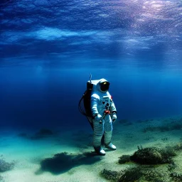 Full body portrait, painting, medium shot Astronaut at the bottom of the ocean