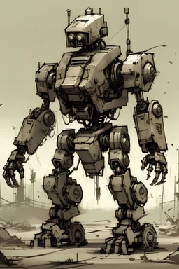 Warrior robot, post-apocalyptic, rough sketch