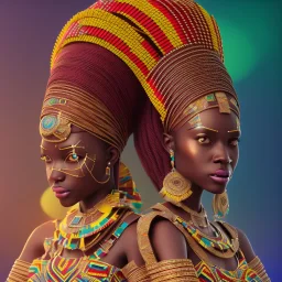 kente african bride model, full body, cinema 4d, octane render, high detail