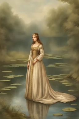 [Medieval] A woman princess in dress around a pond