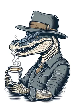 A Gator drinking coffee vector image for a t-shirt on a white background