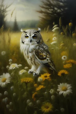 anioł łąka malarstwo realizm kwiaty wiosna Bieszczady sowa