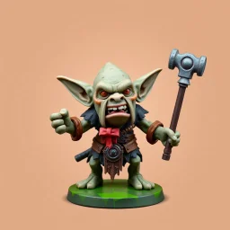 low poly, goblin troll miniature model half painted arms outstretched holding battle hammer offering gift