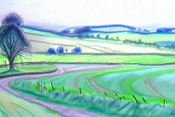 Pastel sketch of English countryside