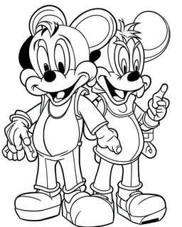 outline art for Mickey Mouse With Donald Duck And Goofy To Color coloring page, Japanese manga style, cartoon style, cute face, white background sketch style, full body is a must, only use outline, clean line art, no shadow, bold outline