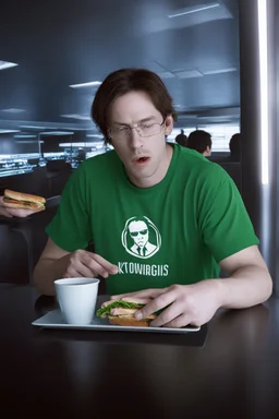 man eating sandwich in the matrix world