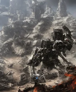 Crashed photorealistic futuristic destroyed mechanical mechwarrior transformer ninja samurai sword gundam alien abandoned wreckage in old battlefield blast crater on the lunar surface ancient pyramid temple urban ruins