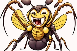 charicature of wasp with giant human teeth with a perfect smile