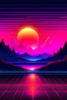 A beautiful graphic art of a synthwave landscape
