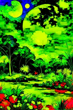 A field of colorful flower, the return to innocence, abstract, weird, childlike, chaos80, colors splash