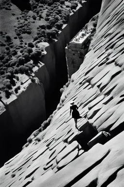 upper view of the iconic cliff of Vertigo [Boop-Boop-Be-Doop photo by helmut newton] she looks down