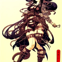 beautiful steampunk huge girl, hyper detailed, hyperdetailed, intricately detailed, illustration by <Katsushika Hokusai> <Yoji Shinkawa>,