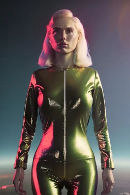 retro sci-fi portrait image from 1980, Los Angeles street explosions, fire, scared people, sweet young blonde woman walking, tight latex suit, soft color, highly detailed, unreal engine 5, ray tracing, RTX, lumen lighting, ultra detail, volumetric lighting, 3d, finely drawn, high definition, high resolution.