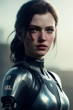 portrait,beautiful gunner girl robot, post-apocalyptic in a cyberpunk city, realistic, intriacte detail, sci-fi fantasy style, volumetric lighting, particales,highly detailed,cinamatic, deep