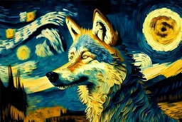 a wolf in van gogh style