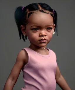 Rihanna toddler, full body, soft skin, dramatic lighting, hyper realistic