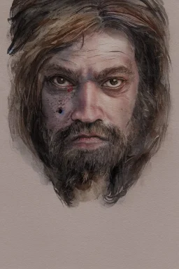 portrait, watercolour, realistic, illustration, dnd, dwarf, ghost, ethereal, lapis skin, see-through, transparent