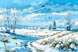 beautiful snow-covered field, paint style