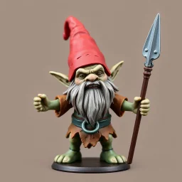 low poly, gnome troll miniature model half painted arms outstretched holding spear offering gift