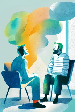Person in therapy, talking with his terapista digital illustration color full with white backgound