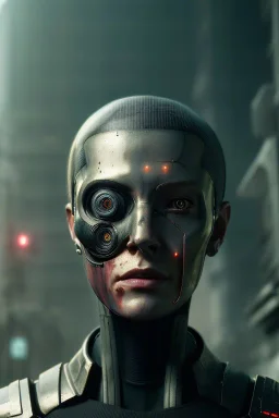 portrait post-apocalypse cyborgs in a cyberpunk city, sci-fi fantasy style, 8k,dark colours