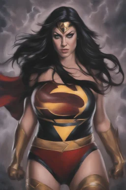 a series of pictures based on DC Comics Superheroes, amazing oil on canvas image of Chyna Laurer
