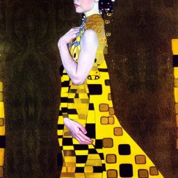 Retrato de cuerpo entero de una mujer bella vestida estilo de Gustav Klimt