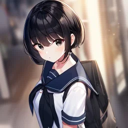 Clear focus, High resolution, short black hair, black eyes, wearing a sailor uniform, ZMO.AI